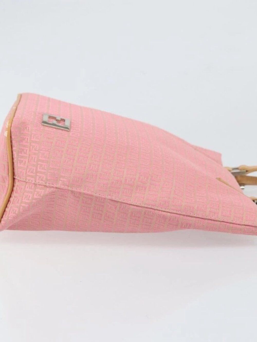 FENDI Zucchino Canvas Tote Bag Pink Silver - Picture 6 of 16